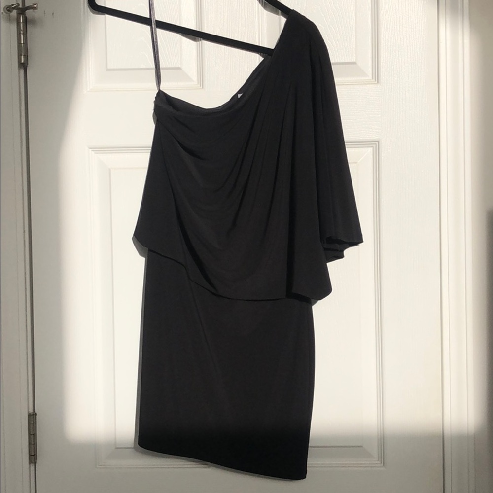 Black one shoulder mini cocktail dress